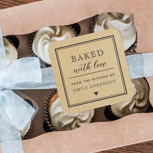 Modern Minimalist Kraft Baking Gift Bakery Square Sticker (Creator Uploaded)