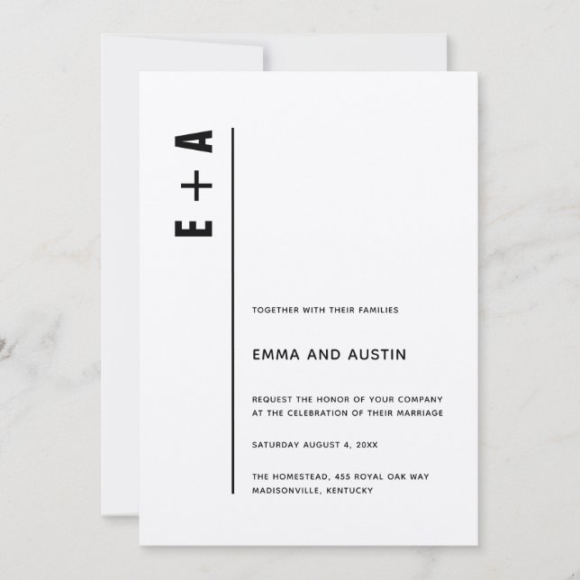 Modern Minimalist Kraft Bold Initials Wedding Invitation (Front)