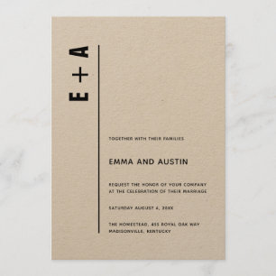 Modern Minimalist Kraft Bold Initials Wedding Invitation