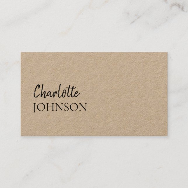 Modern Minimalist | Kraft Rustic Stylish Script Business Card (Front)