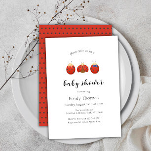 Modern Minimalist Ladybug Family Baby Shower Invitation