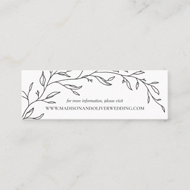 Modern Minimalist Laurel Branch Wedding Website  Mini Business Card (Front)