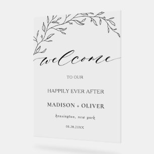 Modern Minimalist Laurel Branch Wedding Welcome  Acrylic Sign