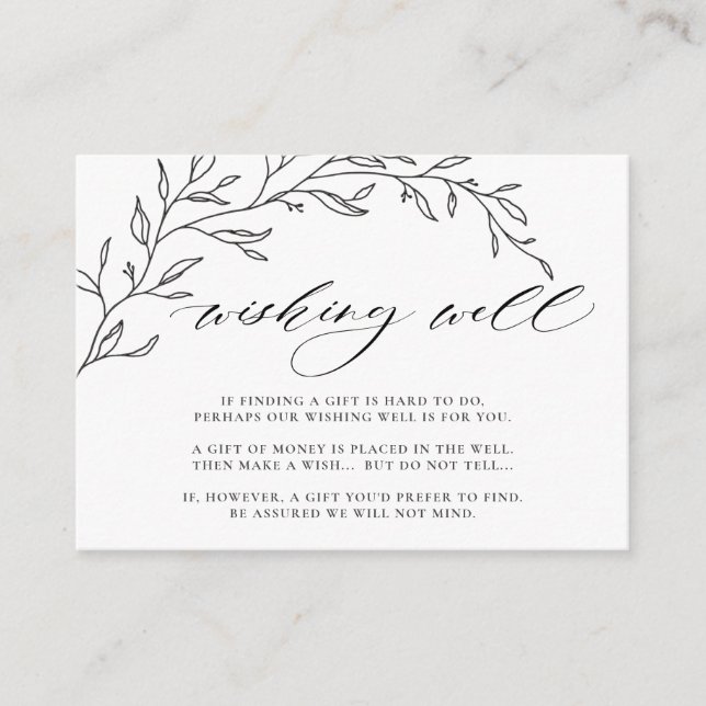Modern Minimalist Laurel Wedding Wishing Well  Enclosure Card (Front)