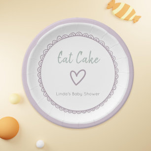 Modern Minimalist Lavender Heart Baby Shower Paper Plate