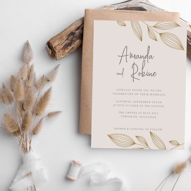 Modern Minimalist Leaf Wedding Invitation (Creator Uploaded)