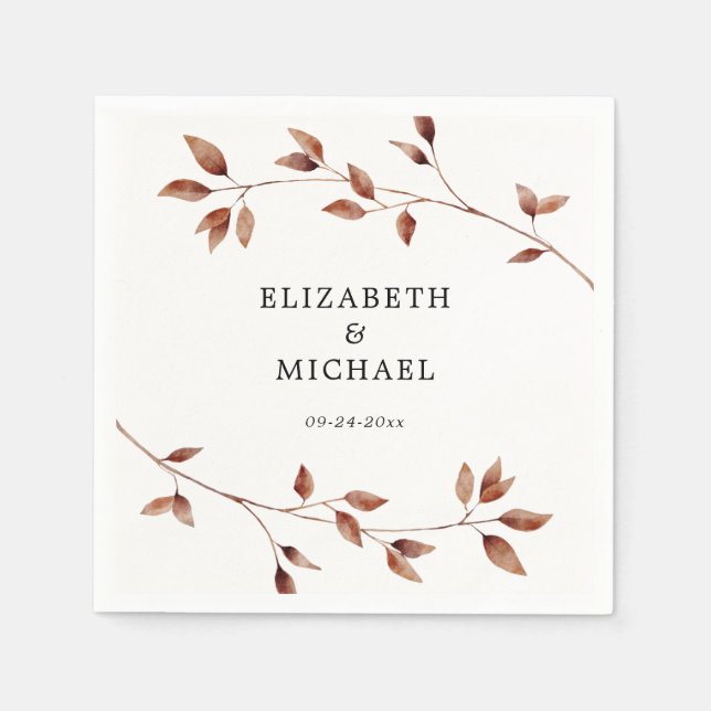 Modern Minimalist Leaves Fall Wedding Napkin (Front)