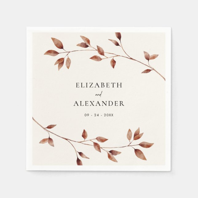 Modern Minimalist Leaves Fall Wedding Napkin (Front)