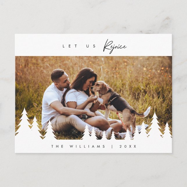 Modern Minimalist, Let Us Rejoice, Family Photo Postcard (Front)