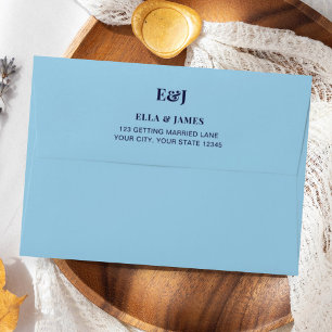 Modern Minimalist Light Blue Monogram Wedding Envelope