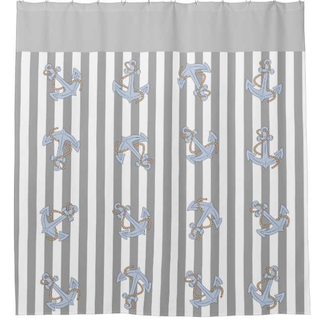 Modern minimalist light grey Anchor pattern stripe Shower Curtain (Front)