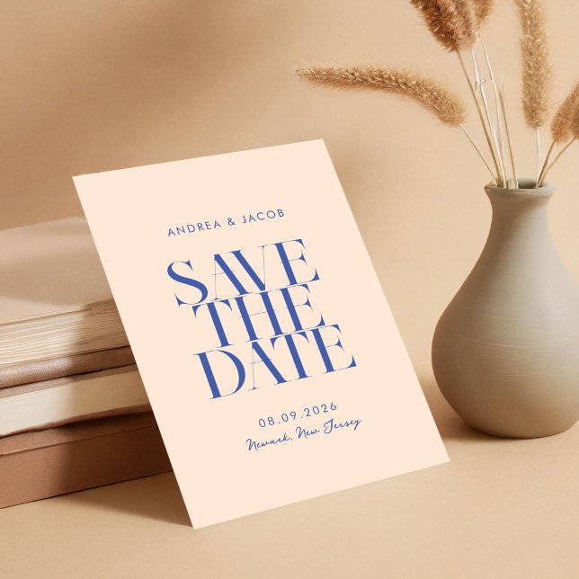 Modern Minimalist Light Peach Blue Chic Wedding Save The Date (Creator Uploaded)