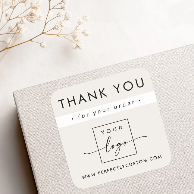 Modern minimalist light tan brown business thanks square sticker (Modern minimalist light tan brown business thanks square sticker)
