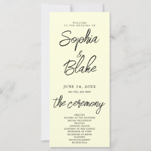 Modern Minimalist Light Yellow Wedding Program