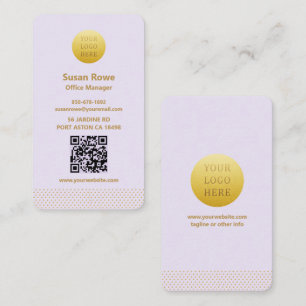 Modern Minimalist Lilac and Gold Dots QR Code Business Card