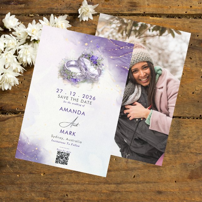 Modern Minimalist Lilac QR Code Save the date Invitation (Creator Uploaded)