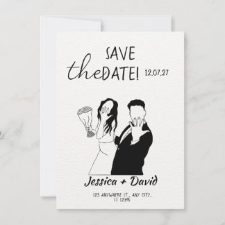 Modern Minimalist Line Art Bride and Groom Wedding Invitation