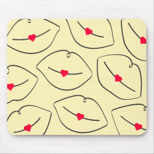Modern Minimalist Line Art Lips Sunshine Yellow Mouse Mat