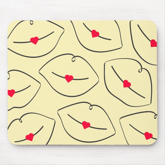 Modern Minimalist Line Art Lips Sunshine Yellow Mouse Mat (Front)
