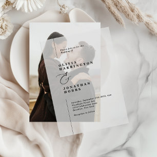 Modern Minimalist Line Border Wedding Vellum Invitations