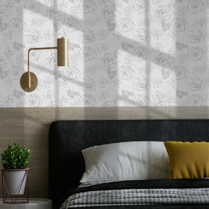 Modern Minimalist Line Drawing Flower Pattern Wallpaper