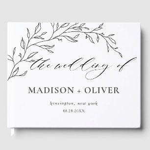 Modern Minimalist Line Laurel Botanical Wedding  Guest Book