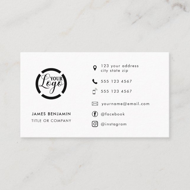 Modern Minimalist Logo | Custom Icons Social Media Business Card (Front)