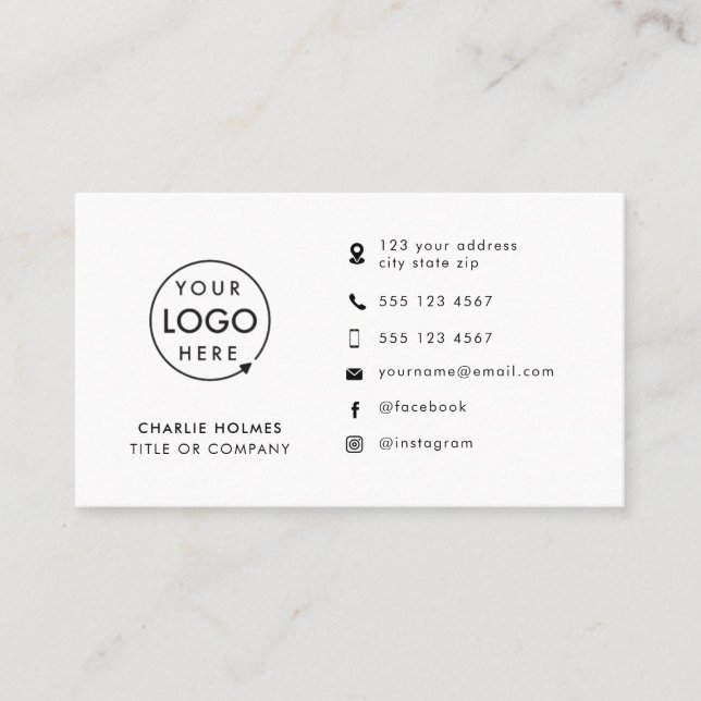 Modern Minimalist Logo | Custom Icons Social Media Business Card (Front)