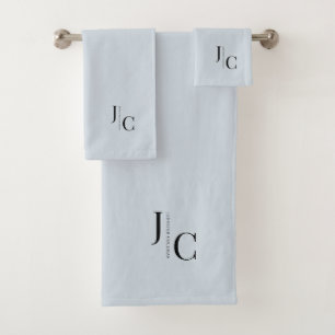 Modern Minimalist Logo Monogram Simple Soft Navy Bath Towel Set