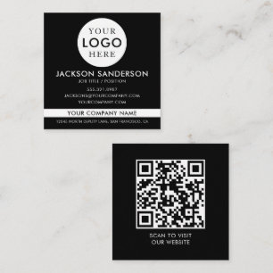 Modern Minimalist Logo Professional Black White Square Business Card