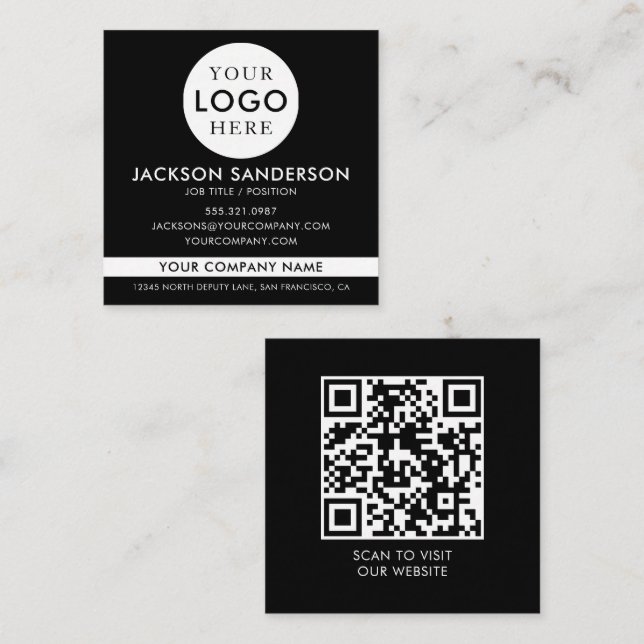 Modern Minimalist Logo Professional Black White Square Business Card (Front/Back)