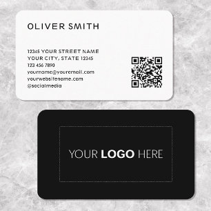 Modern Minimalist Logo QR Code Black Business Card