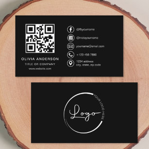 Modern Minimalist Logo with Social Media Icons Business Card
