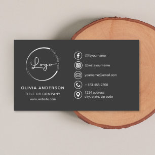 Modern Minimalist Logo with Social Media Icons Business Card