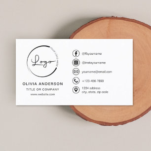 Modern Minimalist Logo with Social Media Icons Business Card