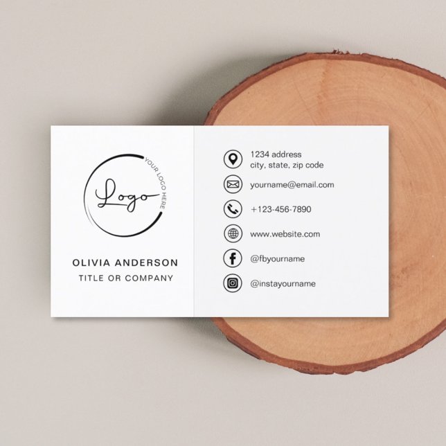Modern Minimalist Logo with Social Media Icons Business Card (Creator Uploaded)