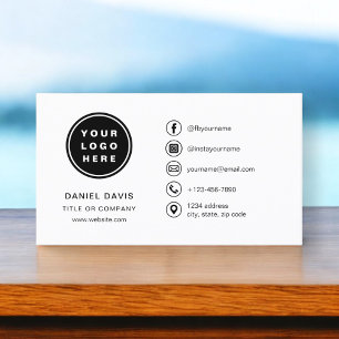 Modern Minimalist Logo with Social Media Icons Business Card