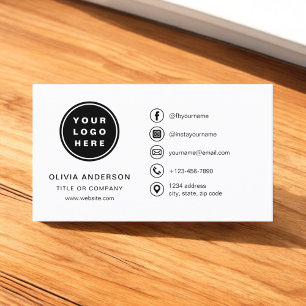 Modern Minimalist Logo with Social Media Icons Business Card