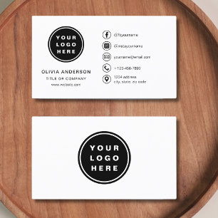 Modern Minimalist Logo with Social Media Icons Business Card