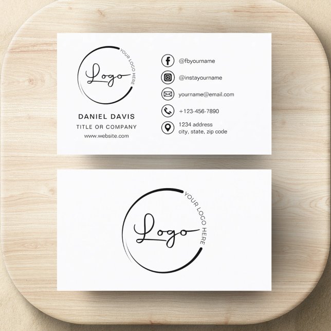 Modern Minimalist Logo with Social Media Icons Business Card (Creator Uploaded)