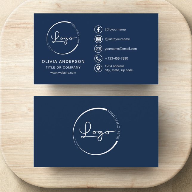 Modern Minimalist Logo with Social Media Icons Business Card (Creator Uploaded)