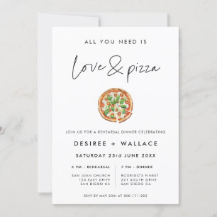 Modern Minimalist Love and Pizza Wedding Rehearsal Invitation