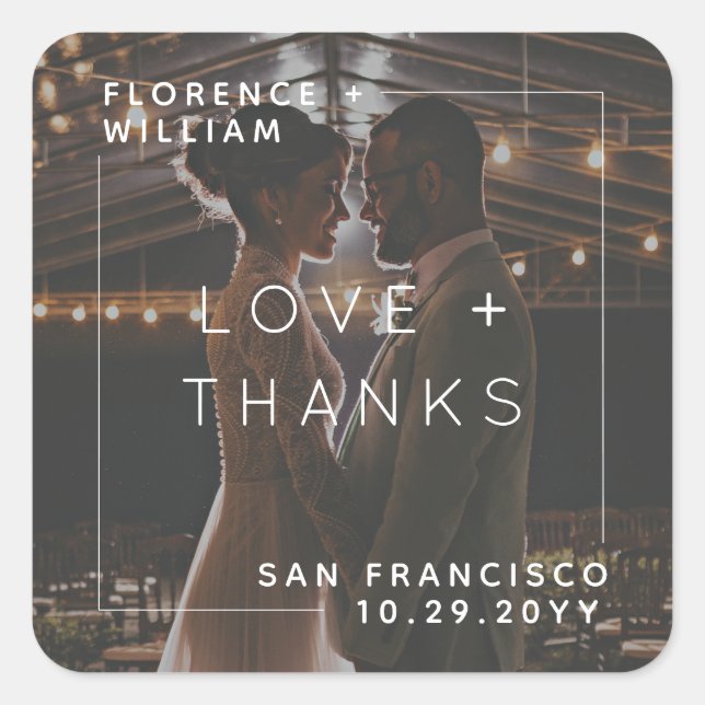 Modern Minimalist Love and Thanks Photo Square Sticker (Front)