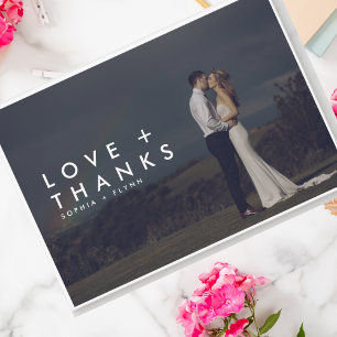 Modern Minimalist Love and Thanks Photo Wedding Thank You Card