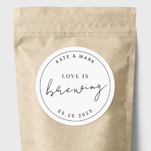 Modern Minimalist Love is Brewing Wedding Favour Classic Round Sticker
