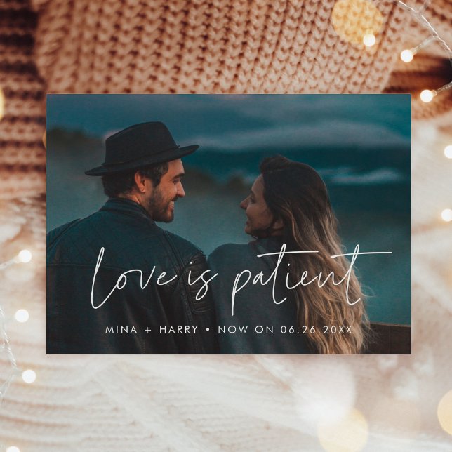 Modern minimalist Love is patient wedding update Announcement (Creator Uploaded)