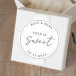 Modern Minimalist Love is Sweet Wedding Favour Classic Round Sticker<br><div class="desc">Custom-designed wedding favour stickers featuring "love is sweet" modern minimalist black and white design.</div>