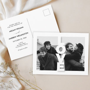 Modern Minimalist love photo collage wedding Postcard