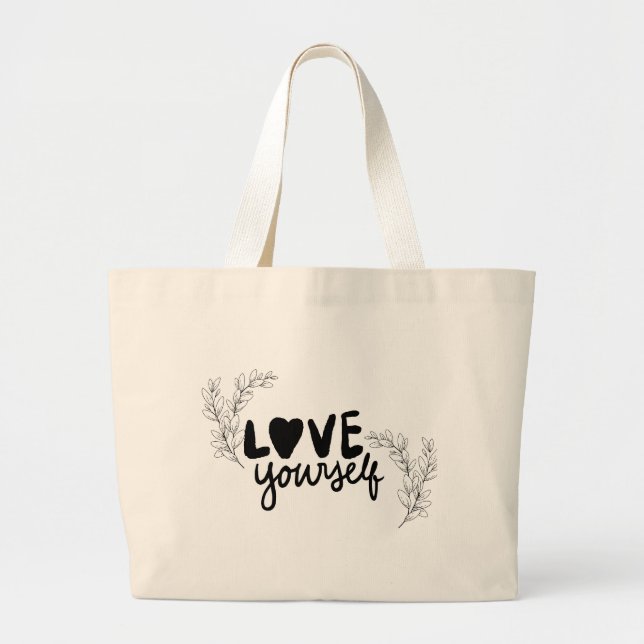 Modern Minimalist "Love Yourself" Botanical Tote (Front)