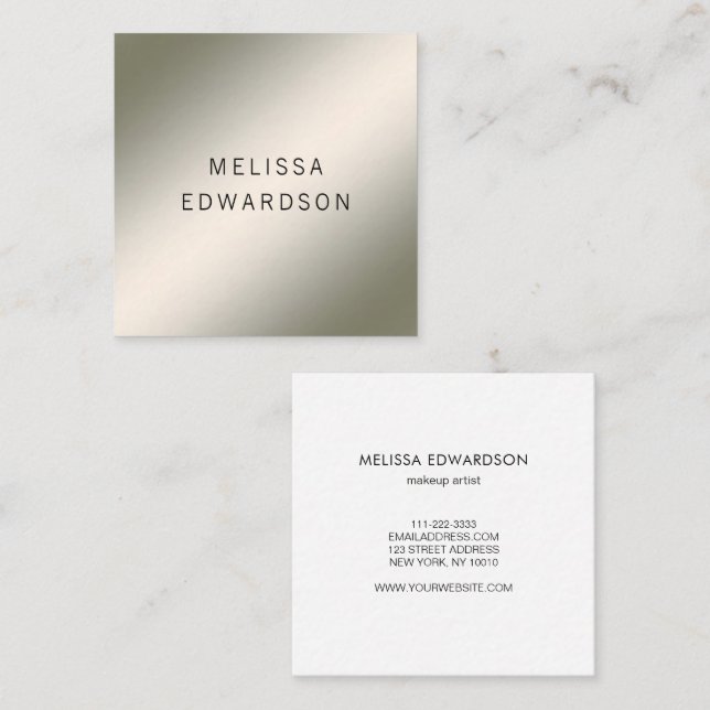 Modern minimalist luminous silver professional square business card (Front/Back)